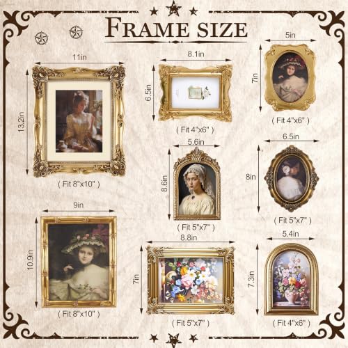 Lineshading Vintage Gold Picture Frames Set - Ornate Antique Gallery Wall, 8 Pcs