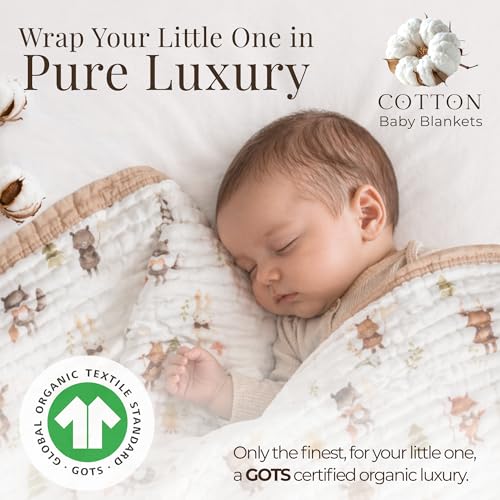 Organic Cotton Muslin Baby Blanket Farm Variation - Soft Swaddle & Toddler Quilt