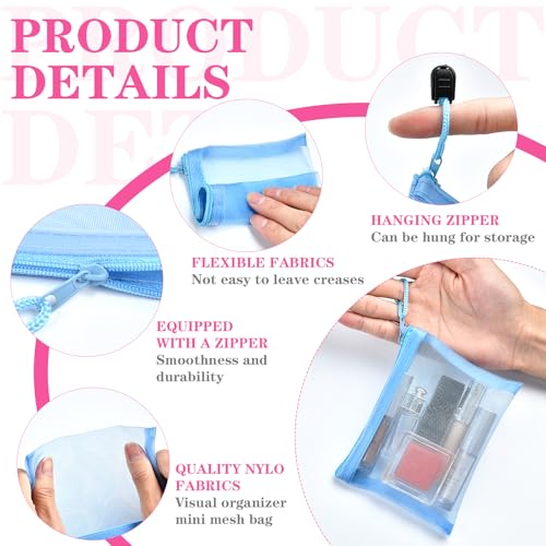42 Pcs Mini Zipper Mesh Bags, 5 x 4 Inch Small Makeup Bag Lipstick Cosmetic Accessories Organizer Nylon Makeup Zipper Pouch Beauty Travel Toiletry Bag Kit for Women (7 Colors)
