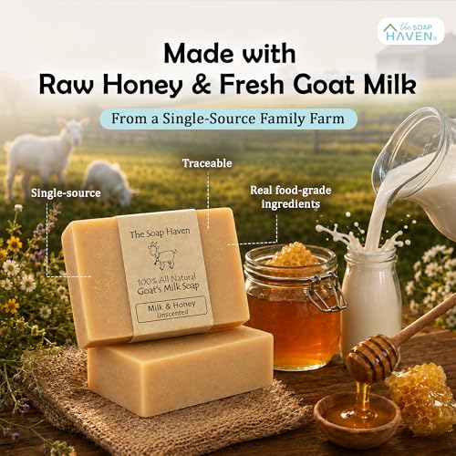 Natural Goat Milk & Honey Soap Bars - Handmade in USA, Sensitive Skin Care