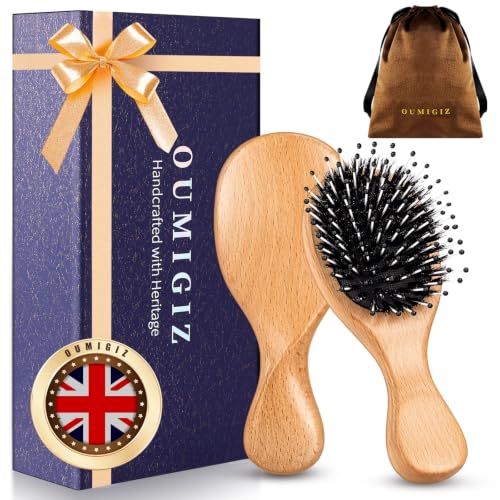 Mini Boar Bristle Hair Brush - Handmade British Craftsmanship, Detangler & Smoothing