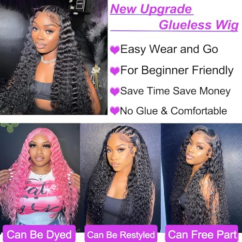 Espive 24 Inch Deep Wave Human Hair Wigs for Black Women 180% Density Glueless Lace Closure Short Curly Bob