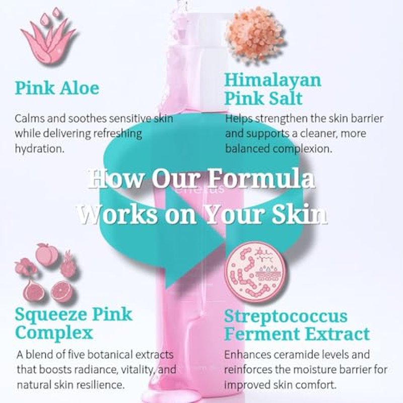 Hydrating Pink Aloe Gel Cleanser, Low pH Daily Face Wash with Probiotic Ferment & Hyaluronic Acid to Nourish Skin, Non-Stripping Foaming Korean Cleanser, 5.07 fl oz