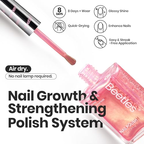 Beetles Pearl Nail Polish Set Mermaid Glow, 6 Colors Shimmer Pearl Pink Purple Quick Dry Nail Polish Long Lasting DIY Manicure Gift for Girls Women Nail Strengthener Polish
