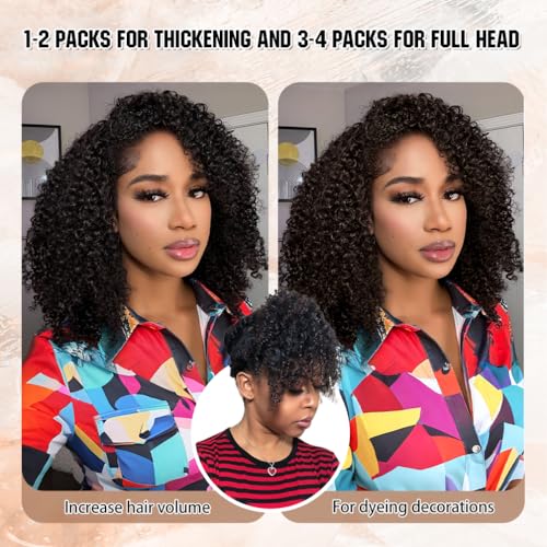 Jilbo Dark Brown Afro Kinky Curly Clip-In Hair Extensions 14 Inch 60g Remy Human Hair