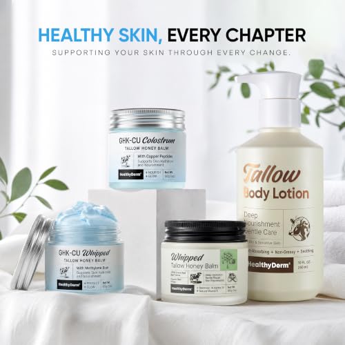 HealthyDerm GHK-Cu Copper Peptide Beef Tallow Balm 2oz for Dry Sensitive Skin - Colostrum & Jojoba Oil