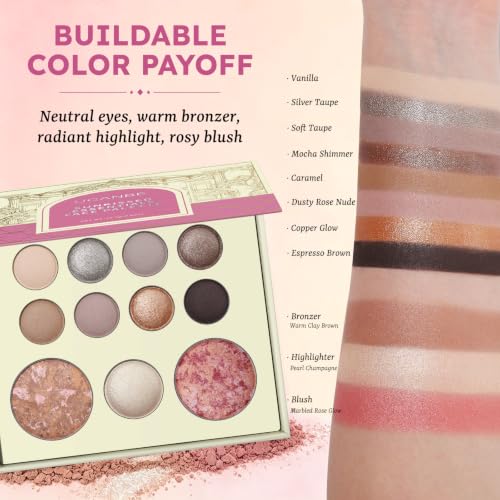 Neutral Taupe Eyeshadow Palette Set with Blush Bronzer Highlighter & Brushes - 11 Colors