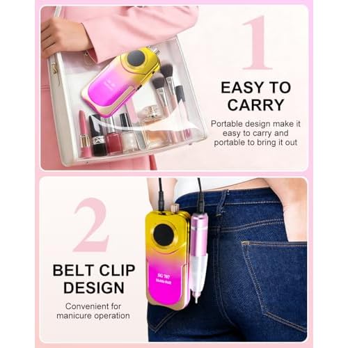 Professional Electric Nail Drill Kit 35000RPM with 14PCS Bits Purple Gold Portable Rechargeable Cordless File Machine for Acrylic Gel Powder Nails and Manicure Pedicure Toenail Tool Salon Set