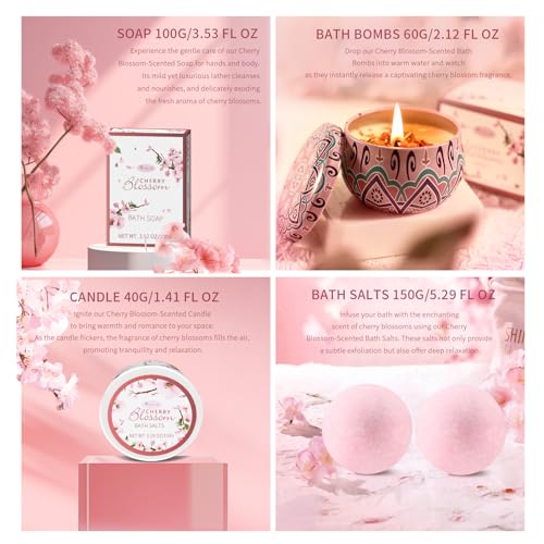 Japanese Cherry Blossom Bath Gift Set - 7 Piece Spa Kit for Women