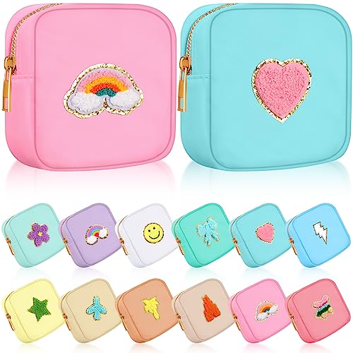 Sumind 12 Pcs Christmas Preppy Patch Makeup Bag Bulk Cute Mini Pouch Bag Gift Nylon Travel Cosmetic Toiletry Portable Organizer Storage Purse Small Zipper Pouch Daily Use Storage Purse for Women