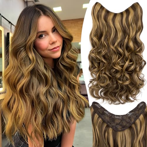Balayage Chocolate Brown to Caramel Blonde 20in Wavy Clip-In Hair Extensions for Women