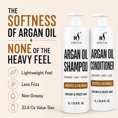 Argan Oil Shampoo and Conditioner Set for Dry Damaged Hair - 2 Pack