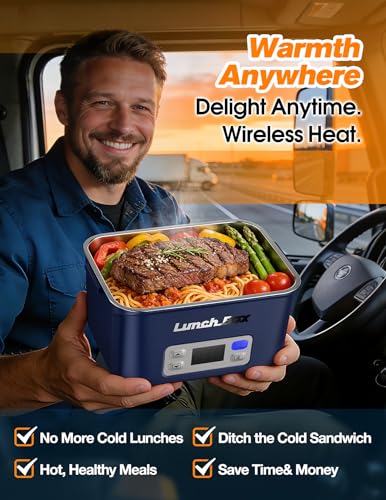 Blue Cordless Electric Lunch Box 1.5L with 27000mAh Battery, Food Warmer