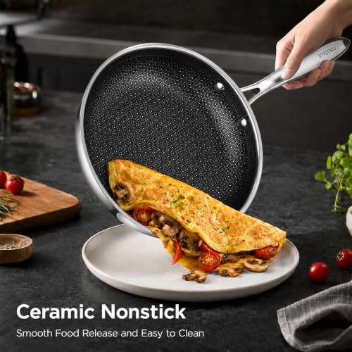 8 Inch Non-Stick Ceramic Frying Pan - Healthy Hybrid Stainless Steel & Ceramic