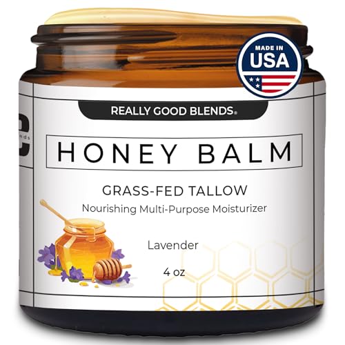 Tallow and Honey Balm, XL Size, Organic Body Butter, Grass-Fed Beef Tallow for Skin, Soothing All-Natural Moisturizer for Body and Face | Made in USA - 4 oz (Lavender)