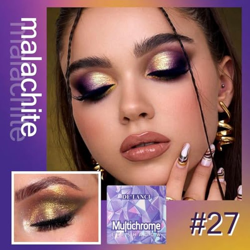 Duochrome Glitter Multichrome Metallic Eyeshadow - High Impact Multi-colors Shift Eye Looks in Pink Gold, Purple, and Green - Intense Color Shifting, High Pigmented, Longer-Lasting Without Creasing¡¦