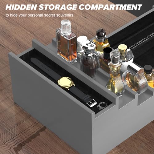 Cologne Organizer for Men, 4 Tier Black Wood Perfume Organizer with Felt Lining Drawer and Hidden Compartment, Perfume Display Holder, A Gift for Men