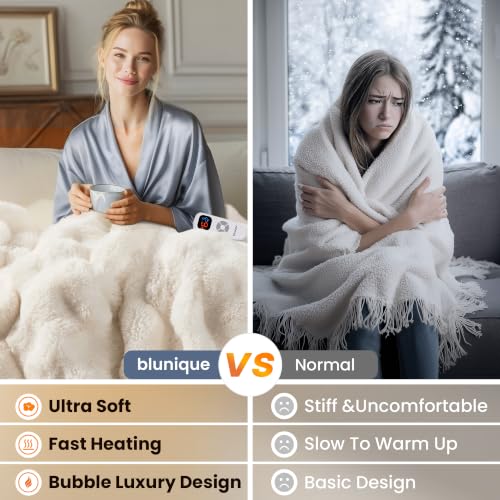 Electric Heated Faux Fur Throw Blanket for Women & Girls - Off White / 50x60