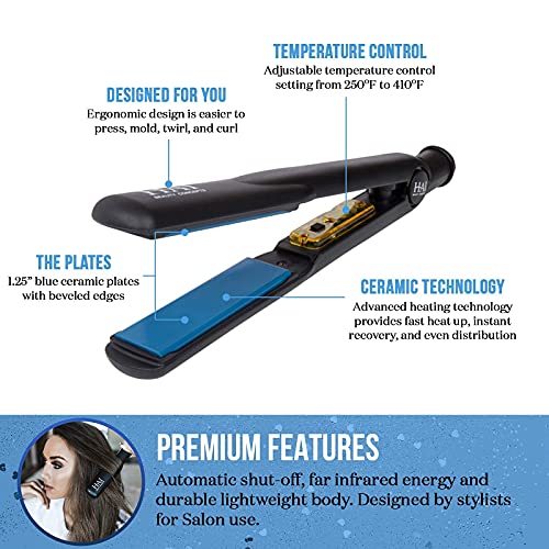 HAI Convertible Ceramic Hair Straightener - Professional Flat Iron for All Hair Types - Classic Blue