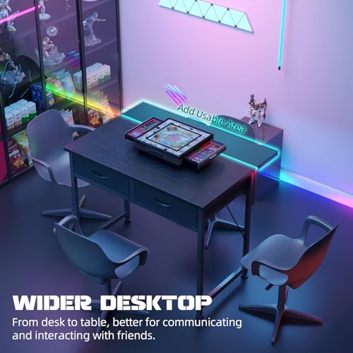 Small 31 Inch Gaming Desk with Drawers & Power Outlets - Black