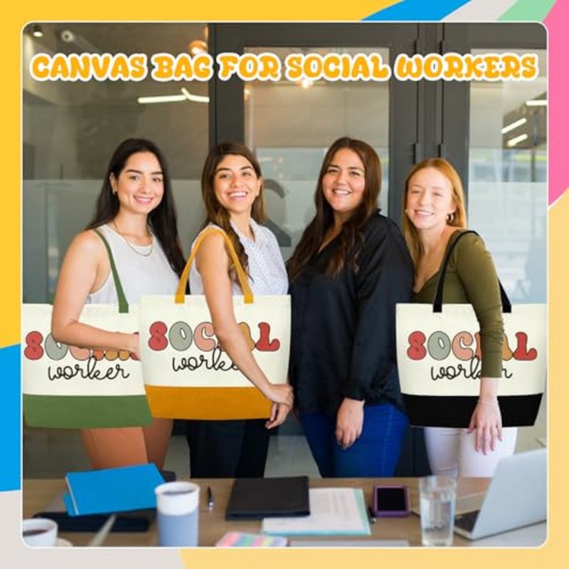 12 Pcs Social Worker Tote Bag Gift for Women Include 6 Cosmetic Bags 6 Canvas Bags Social Worker Appreciation Gifts Set for Women Retirement Volunteer Graduation Birthday Holiday Bag Gift Bulk