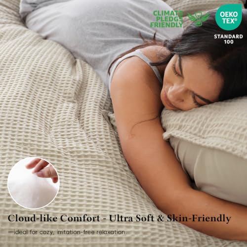 California King Linen Comforter Set with Waffle Weave - Summer Breathable Bedding