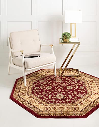 5'3 x 5'3 Octagonal Area Rug - Red and Gold Traditional Oriental Design