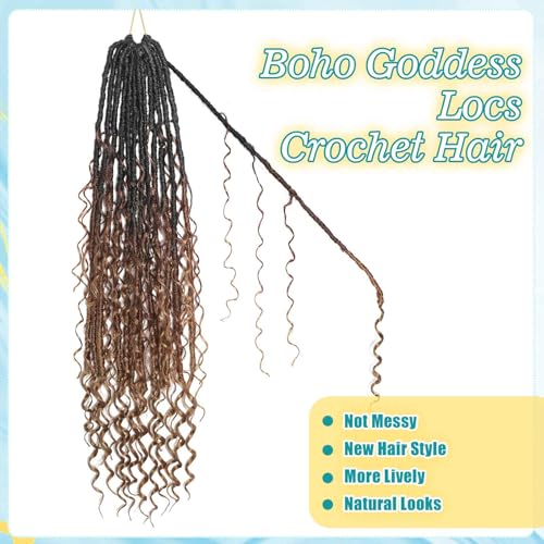 18 Inch Boho Soft Locs Crochet Hair - 8 Packs Goddess Faux Locs with Curly Ends - Natural Bohemian Style for Black Women 1B/30/27#