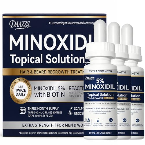 Minoxidil Hair & Beard Growth Serum - 3 Pack Dropper 3pcs - Unisex, 5%, 6 Fl Oz
