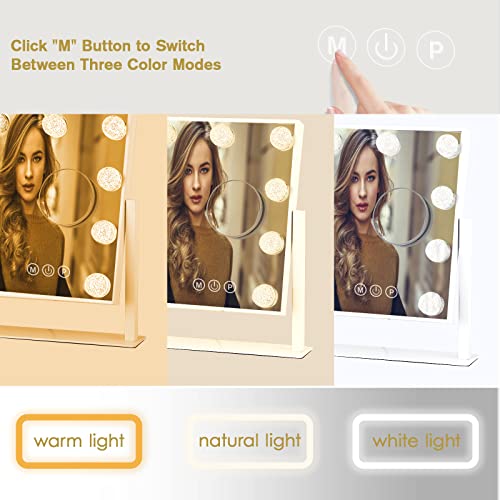 BWLLNI White-Diamond Vanity Makeup Mirror with Lights, 14.1"L x 11.8"W, 9 LED Bulbs