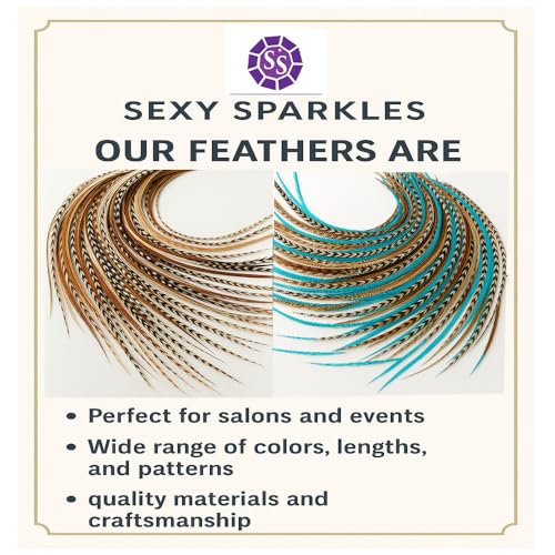 Sexy Sparkles Grizzly Feather Hair Extension Kit 7-13 Inches Natural Rooster Feathers