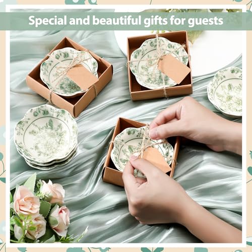 Sage Green Ceramic Wedding Favors - 48 Small Bowls with Flower Design