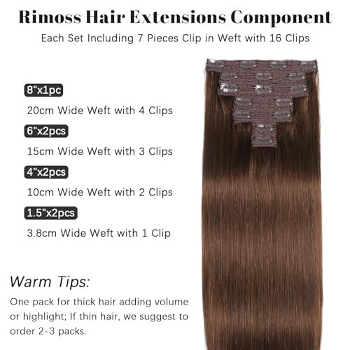 Clip in Hair Extensions 20 Inch Real Human Hair - Chocolate Brown, 7pcs