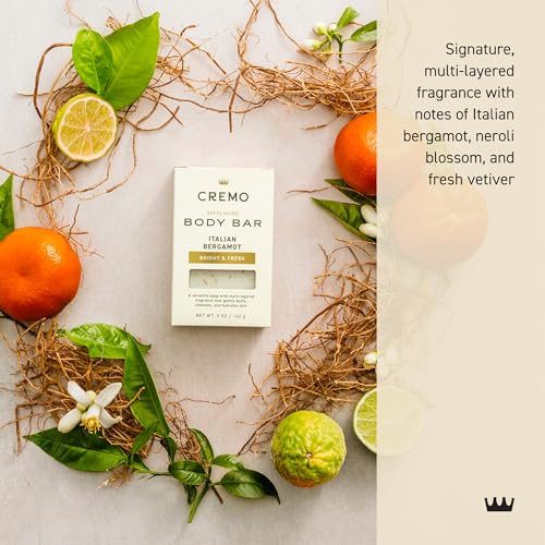 Cremo Exfoliating Body Bar for Men - Italian Bergamot Scent, 5oz Pack of 12 - Multi-Layered Fragrance & Hydrating Formula