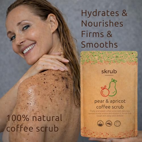 Body Scrub for Dry Skin ? Pear & Apricot Coffee Exfoliating Body Scrub, Extra Grit Water-Free Formula | Vegan | 8.11 oz | SKRUB Cosmetics