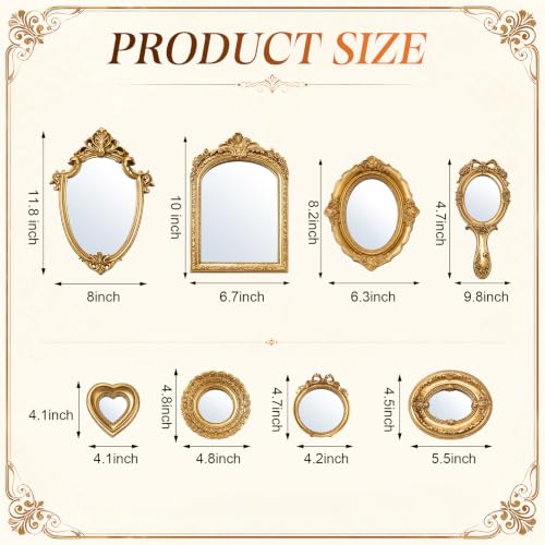 Vintage Mirror Set - 11in, 10in, 5in, 3in Wall Decor 8 Pcs Elegant Style