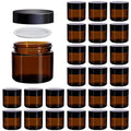 2 oz Amber Glass Jars with Lids,24 Pack 2oz Small Glass Jar with Inner Liners and Black Lids,Travel Jars for Cosmetics Container,Cream Lotion,Body Scrub, Lotion