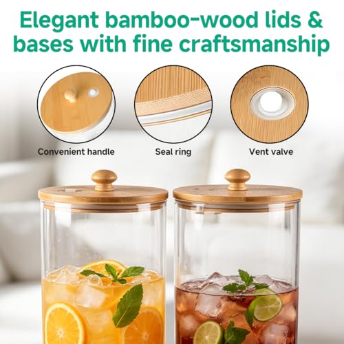 2 Gallon Beverage Dispenser Set with Bamboo Stand, Large Glass Water & Juice Container for Parties