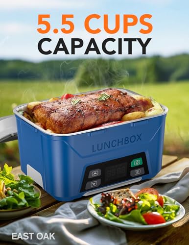 Large Blue Wireless Heated Lunch Box for Men with Timer & Removable Divider