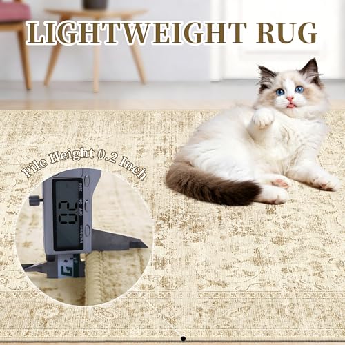 Tod Beige 8x10 Non Slip Living Room Rug - Neutral Area Rug for Bedroom & Nursery