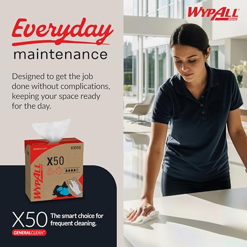 WypAll GeneralClean X50 Cleaning Cloths Pack of 10 Boxes, 1680 White Disposable Towels