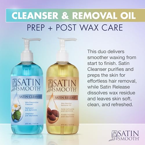 Satin Smooth Post Wax Oil & Pre Wax Cleanser Duo - 16 fl oz (Pack of 2) for Hair Removal Care