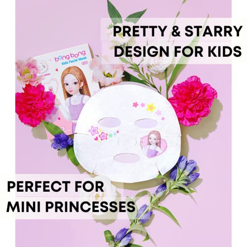 Kids Face Masks Spa 5-Pack with Headband - Princess Princess Mask for Girls, Cotton Sheet, Moisturizing, SPF 30, Sleepover Party Favors