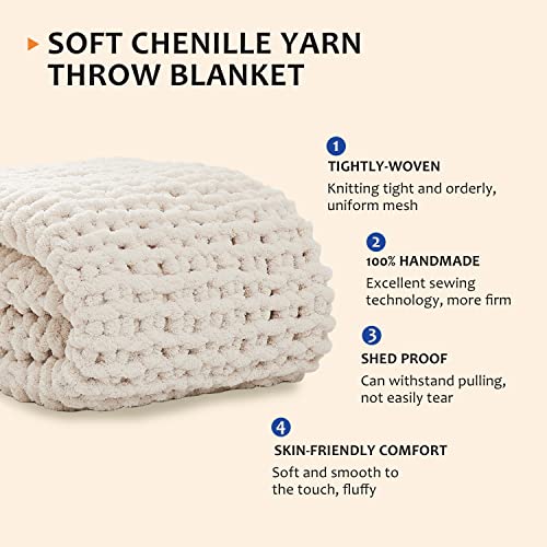 L'AGRATY Ivory Chunky Knit Throw Blanket 72x84 inches - Handcrafted Cozy Couch Cover