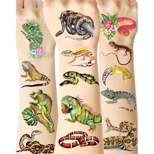 Glitter Animals Tattoos for Kids, 12 Sheets Glitter Dragon Cat Panda Tiger Elephant Panda Giraffe Temporary Tattoos for Kids Animals Themed Party Birthday Party Supplies Gifts Decoration