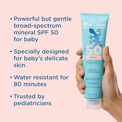 Blue Lizard Baby Mineral Sunscreen SPF 50+ Water-Resistant 5 Oz Tube Pack of 2 - Fragrance-Free