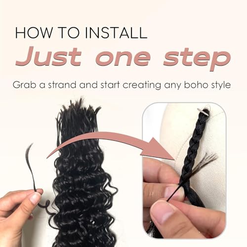 Pre-Divided Deep Wave Human Hair Extensions for Boho Braids - 16 Inch, 160 Roots, Natural Color