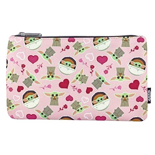 Loungefly Star Wars Baby Yoda Grogu Hearts and Flowers All Over Print Large Cosmetic Bag Pouch
