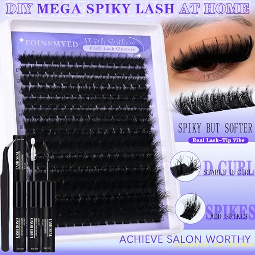 Spiky Lash Clusters Kit 300D Manga Volume Lash Clusters with Spikes 10-22MM Eyelash Clusters D-Curly DIY Lash Extension Kit Dramatic Spiky Look Eyelash Extension Kit by FOINEMYED