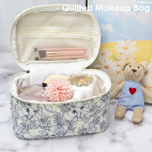 Quilted Makeup Bag Set for Women - 3 Pieces, Travel & Storage